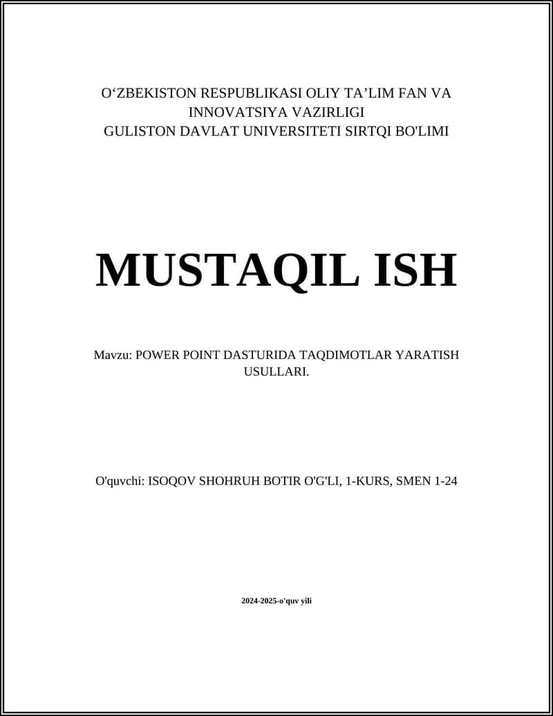 POWER POINT DASTURIDA TAQDIMOTLAR YARATISH USULLARI