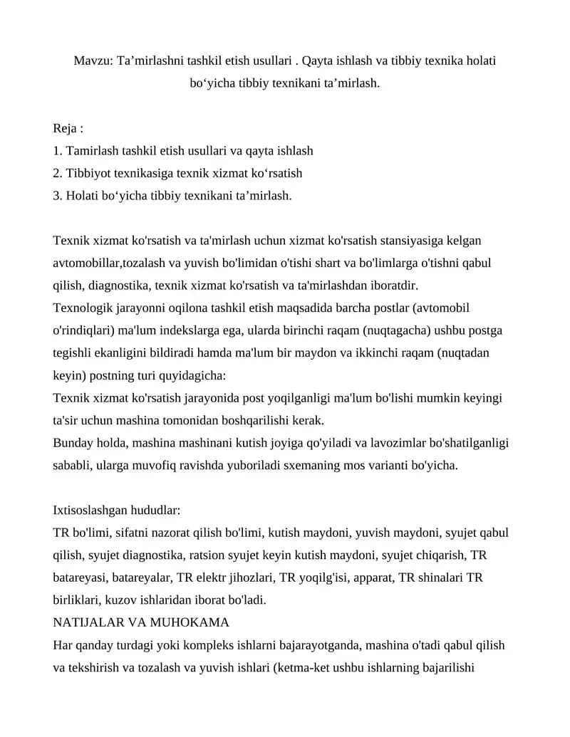 Taʼmirlashni tashkil etish usullari