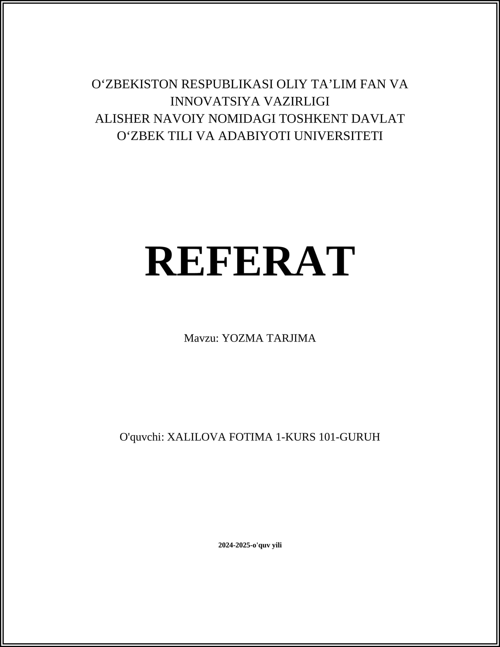 YOZMA TARJIMA