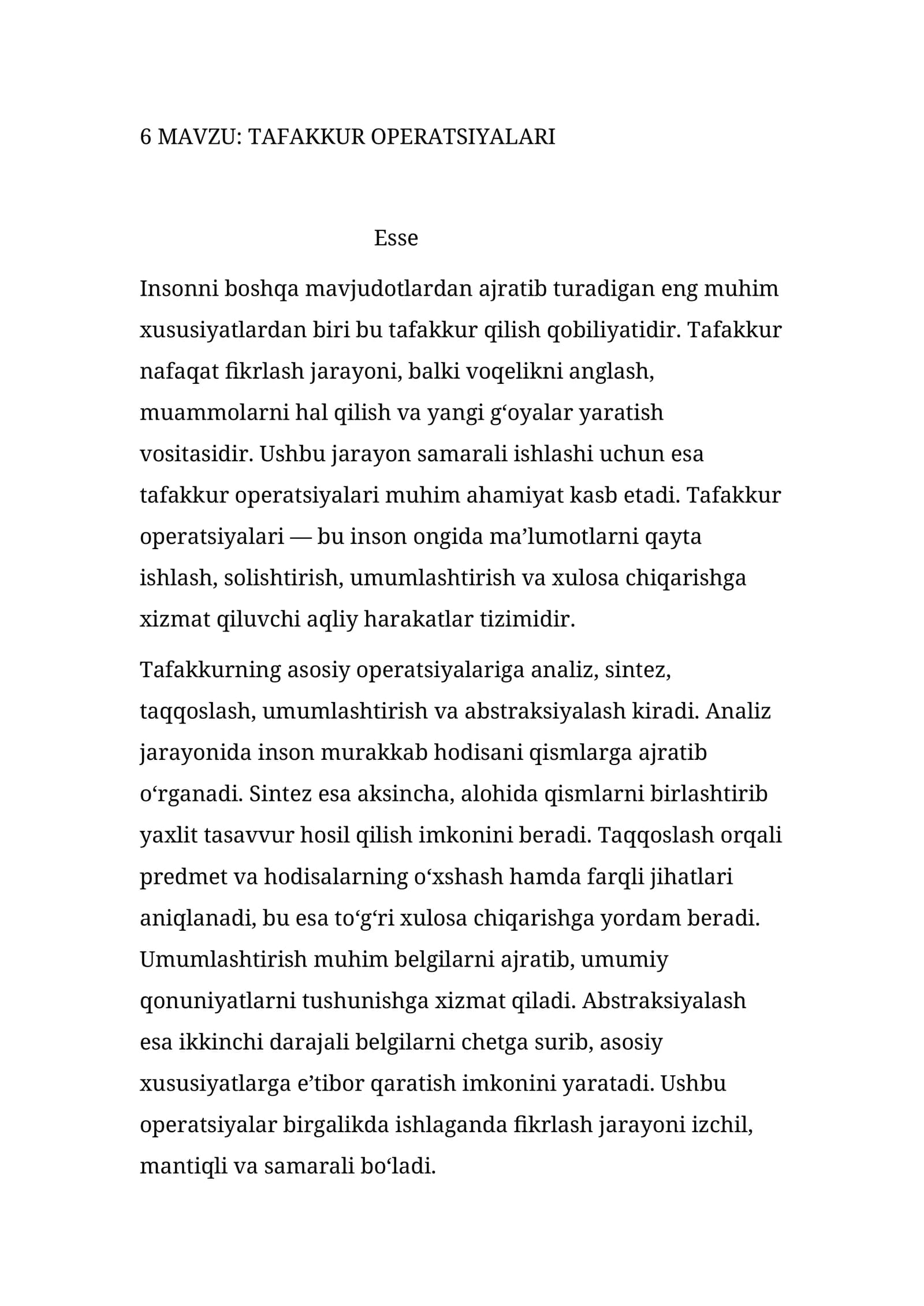 TAFAKKUR OPERATSIYALARI