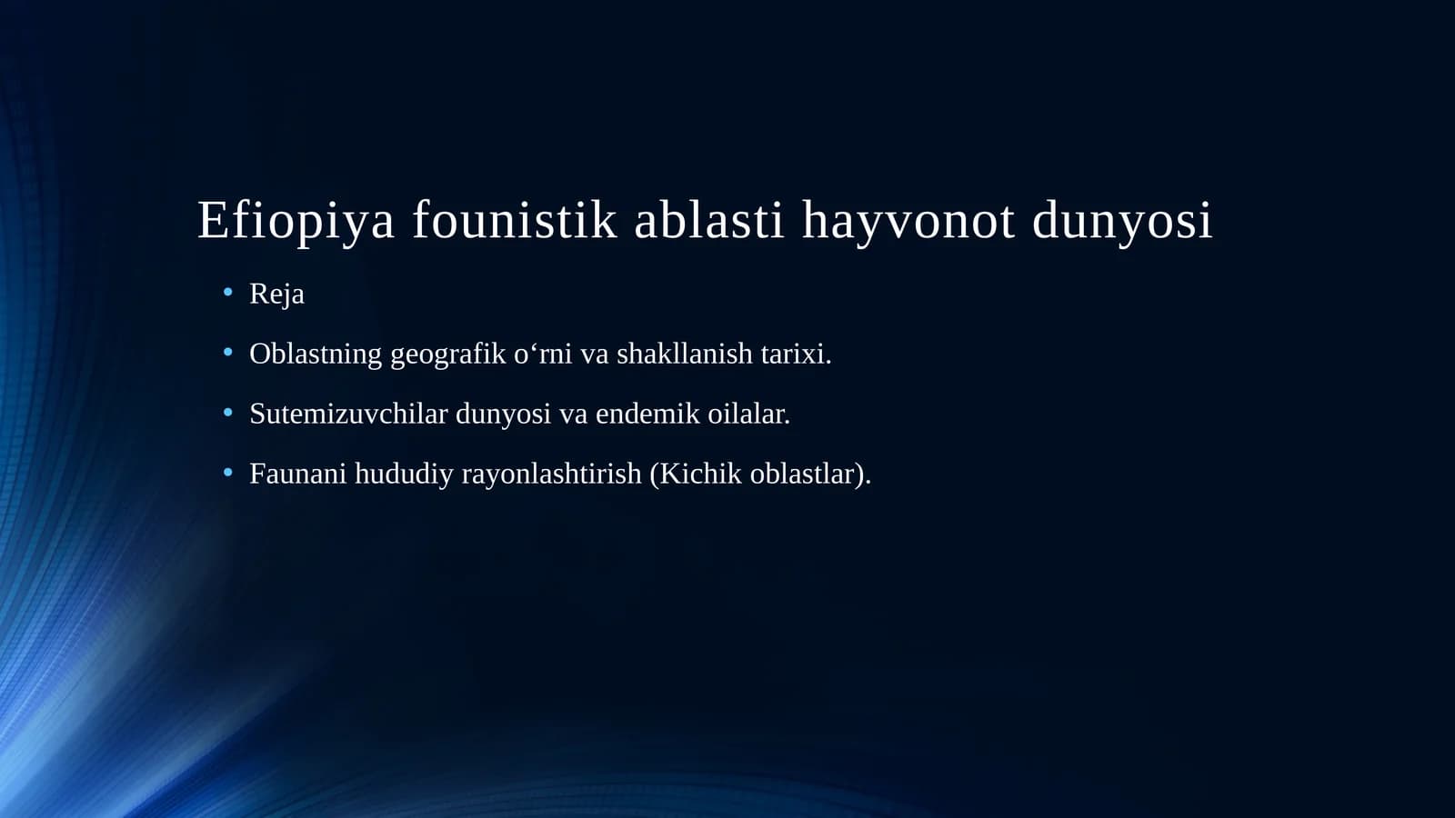 efiopiya faunistik oblasti hayvonot dunyosi