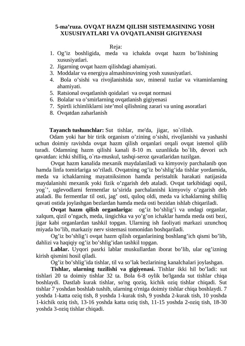 OVQAT HAZM QILISH SISTEMASI