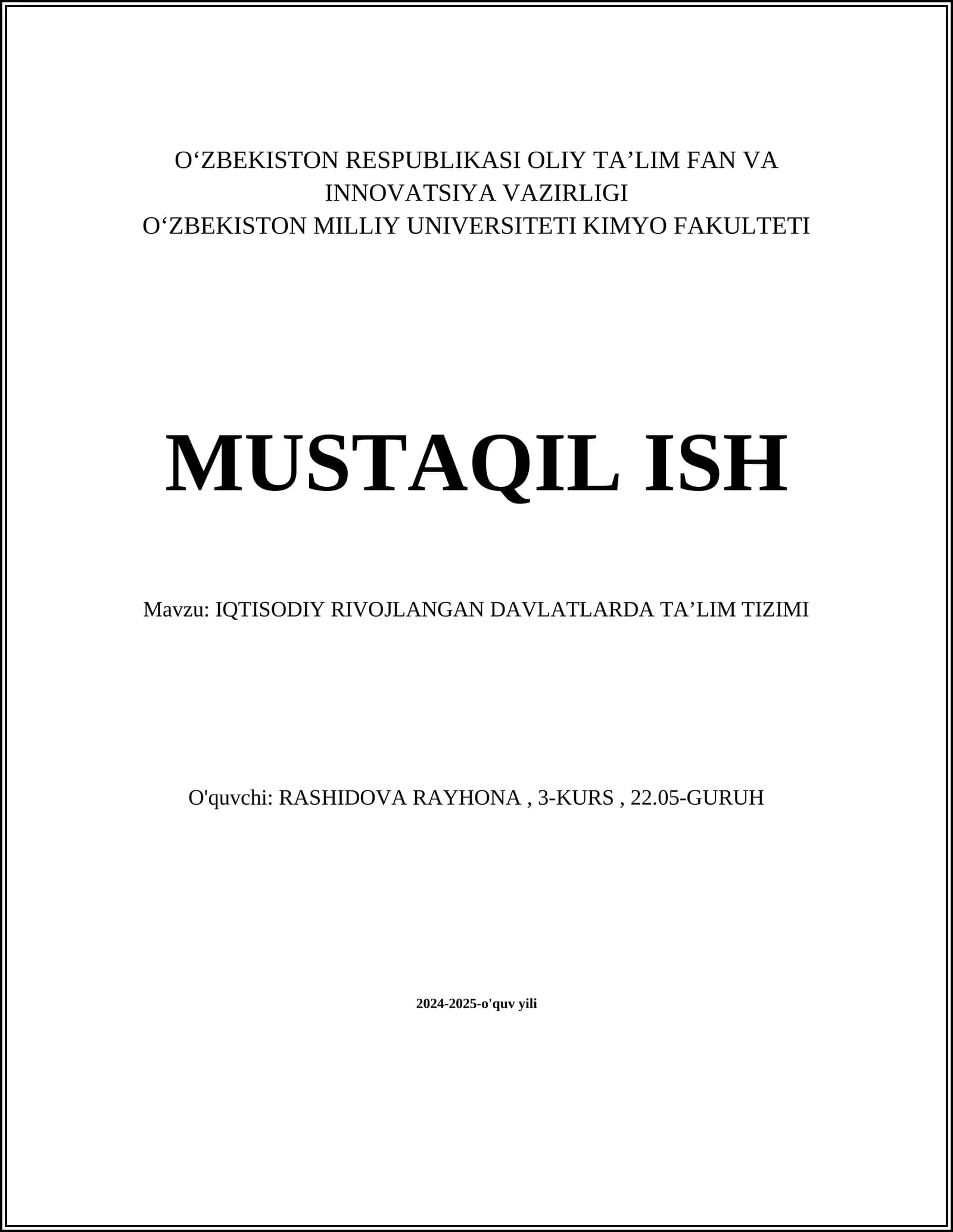 IQTISODIY RIVOJLANGAN DAVLATLARDA TAʼLIM TIZIMI