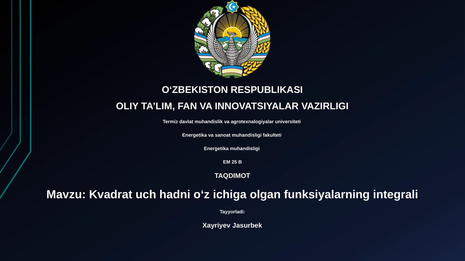 Kvadrat uch hadni oʻz ichiga olgan funksiyalarning integrali