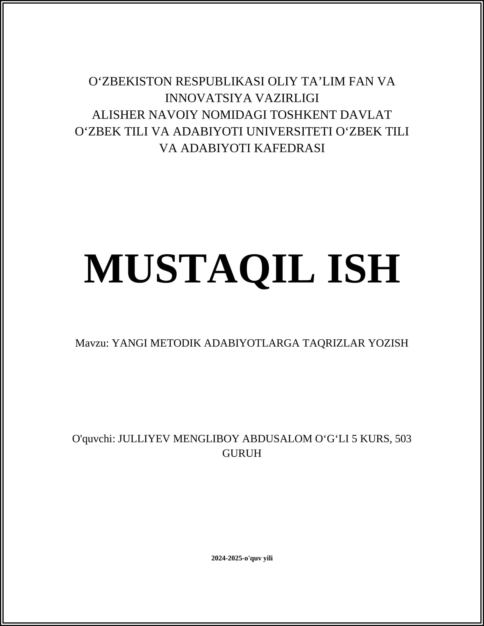 YANGI METODIK ADABIYOTLARGA TAQRIZLAR YOZISH