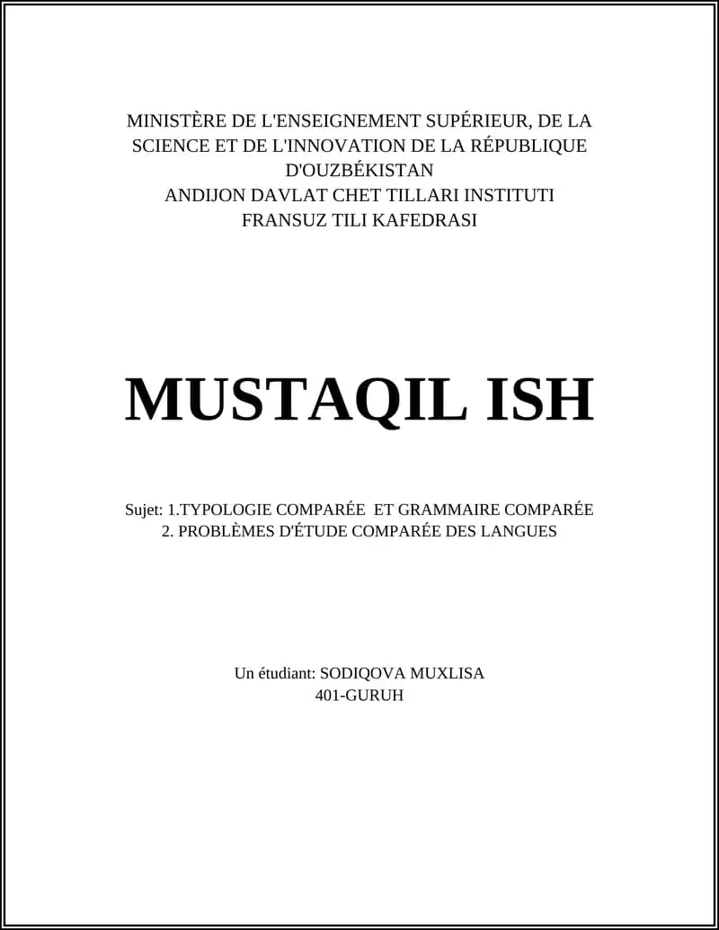 Etude Comparée des Langues