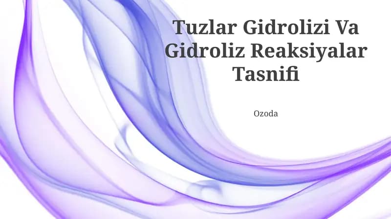 Tuzlar Gidrolizi Va Gidroliz Reaksiyalar Tasnifi