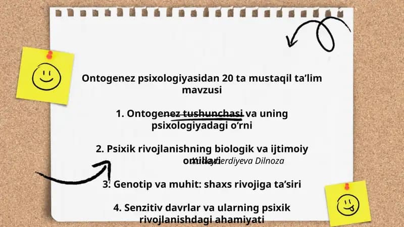 Ontogenez psixologiyasidan 20 ta mustaqil ta’lim mavzusi