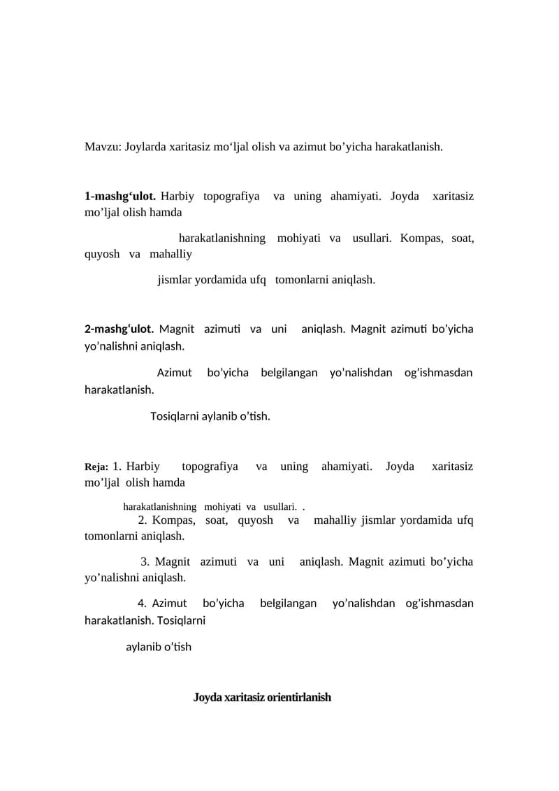 Jоyda xaritasiz оrientirlanish