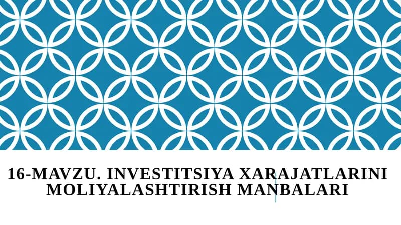 INVESTITSIYA XARAJATLARINI MOLIYALASHTIRISH MANBALARI
