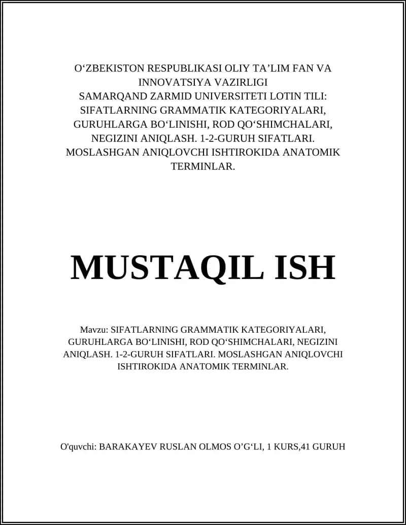 SIFATLARNING GRAMMATIK KATEGORIYALARI