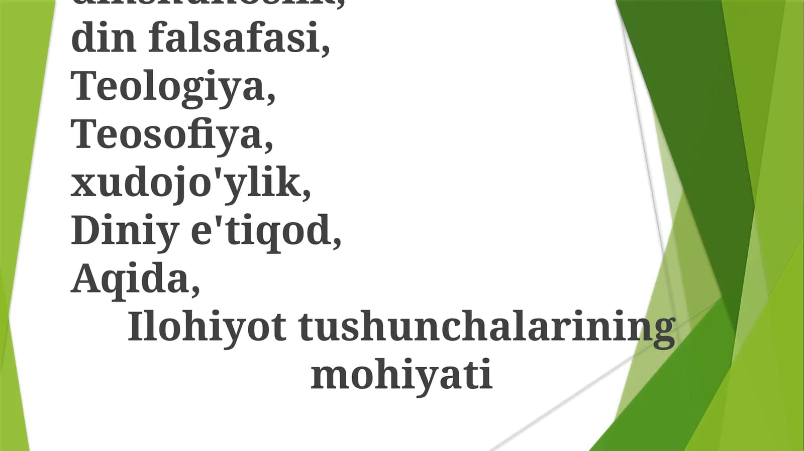 Din, dinshunoslik, dinfalsafasi, Teologiya, Teosofiya, xudojo'ylik, Diniye'tiqod, Aqida, Ilohiyottushunchalariningmohiyati
