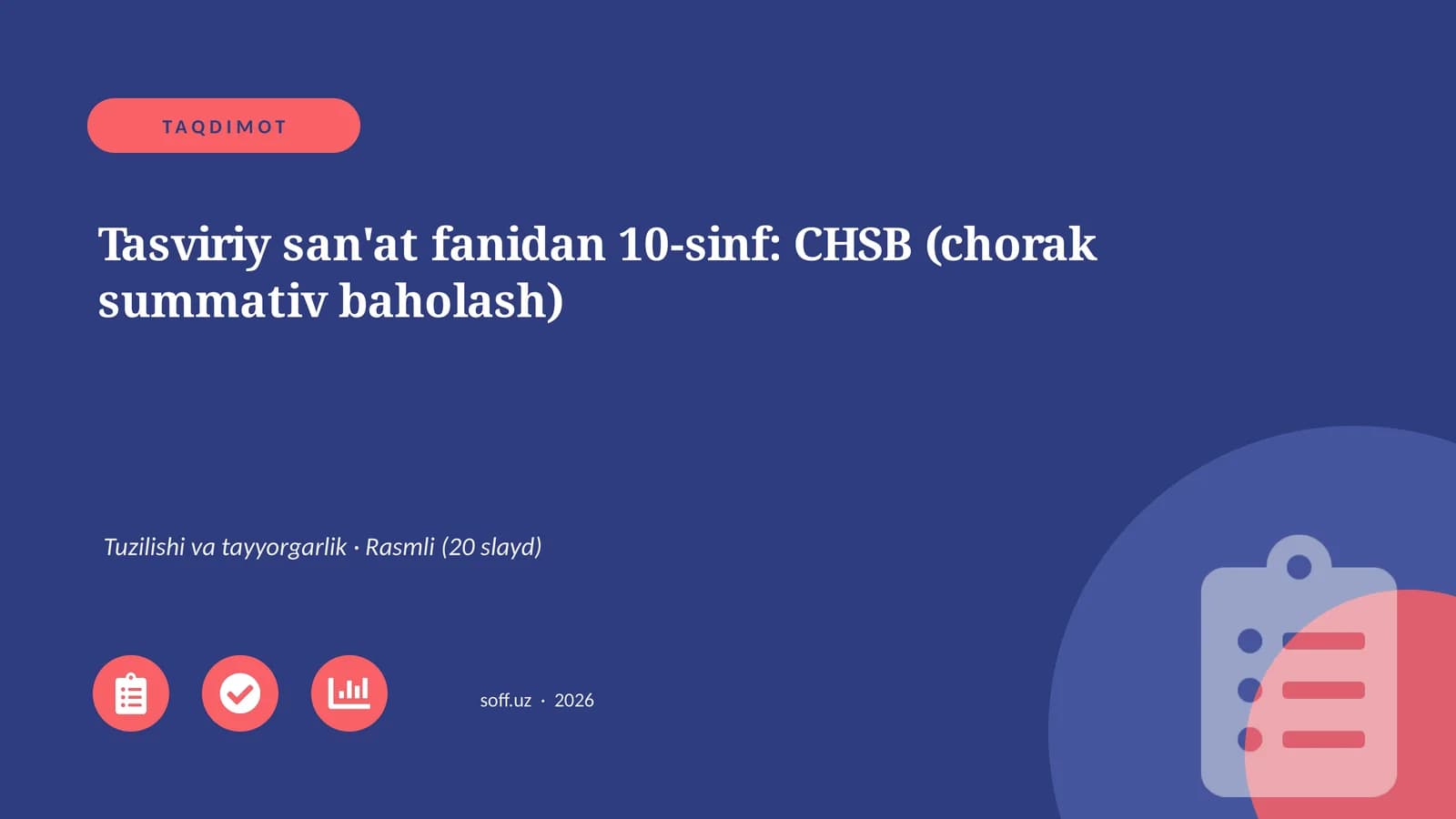 Tasviriy san'at fanidan 10-sinf: CHSB (chorak summativ baholash)