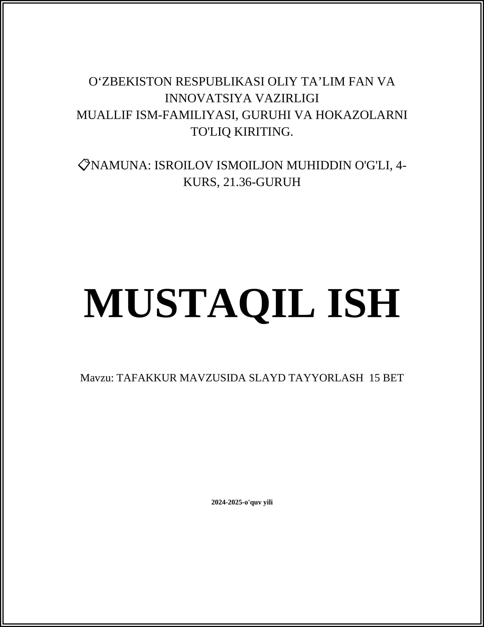 TAFAKKUR MAVZUSIDA SLAYD TAYYORLASH