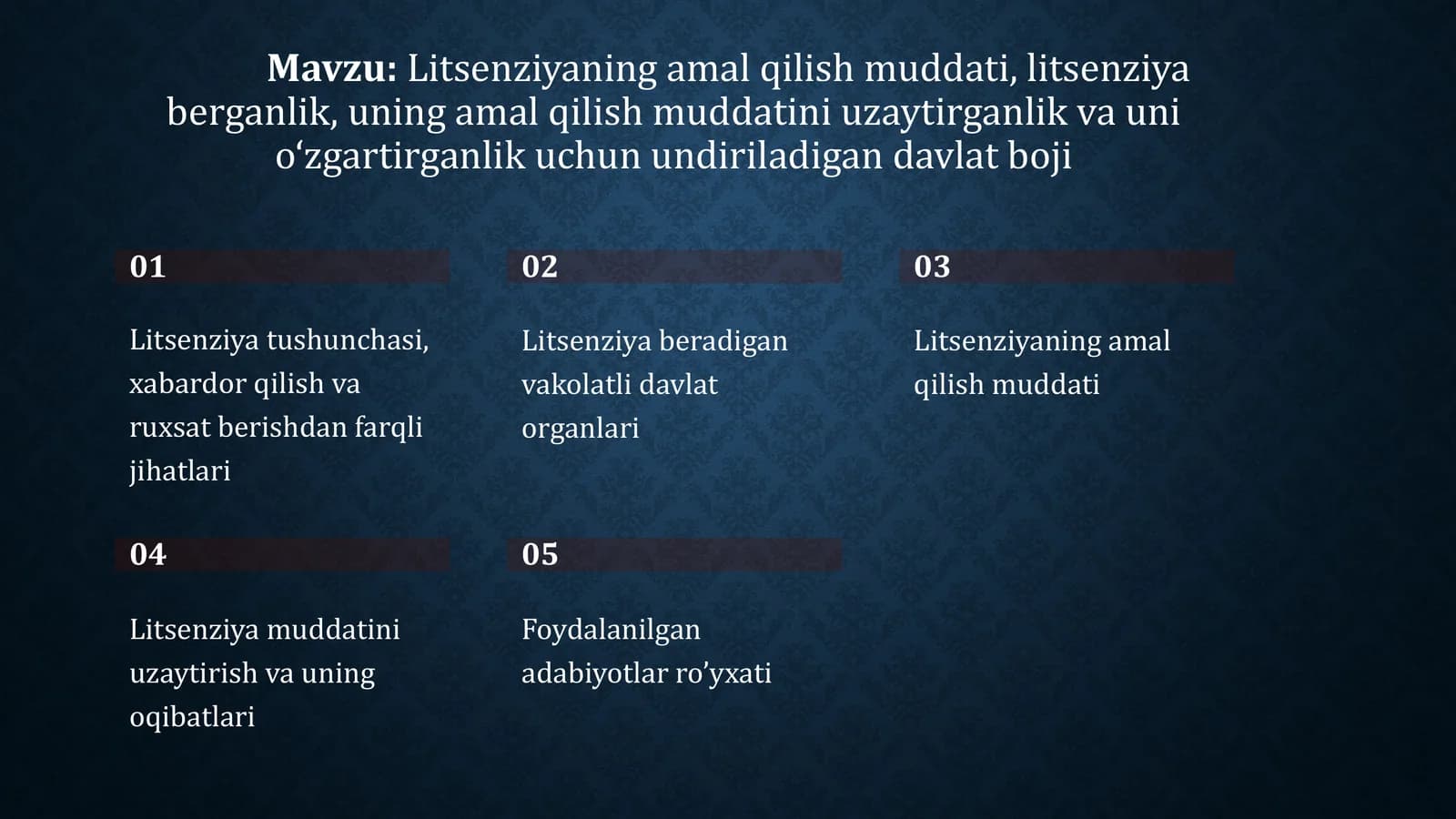 Litsenziyaning amal qilish muddati, litsenziya berganlik, uning amal qilish muddatini uzaytirganlik va uni o‘zgartirganlik uchun undiriladigan davlat boji