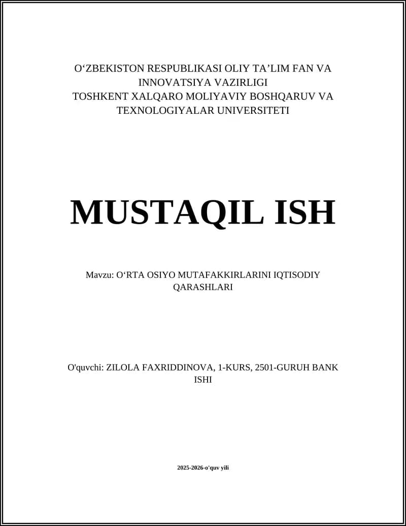 OʻRTA OSIYO MUTAFAKKIRLARINI IQTISODIY QARASHLARI