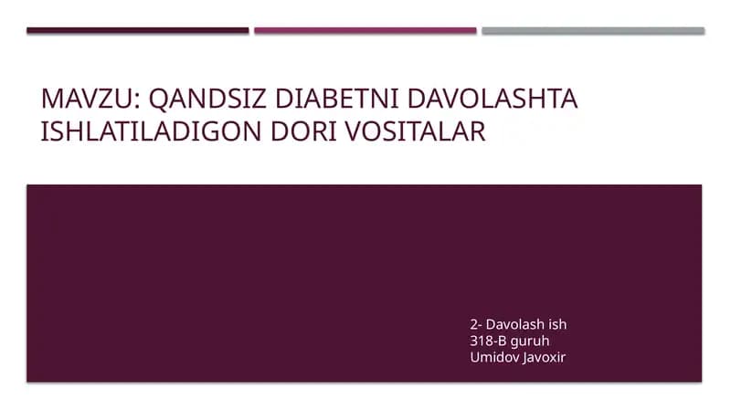 Qandsizdiabetni davolashda ishlatiladigan dorivositalar