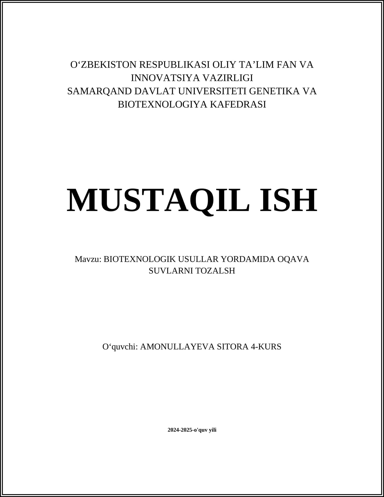 BIOTEXNOLOGIK USULLAR YORDAMIDA OQAVA SUVLARNI TOZALSH