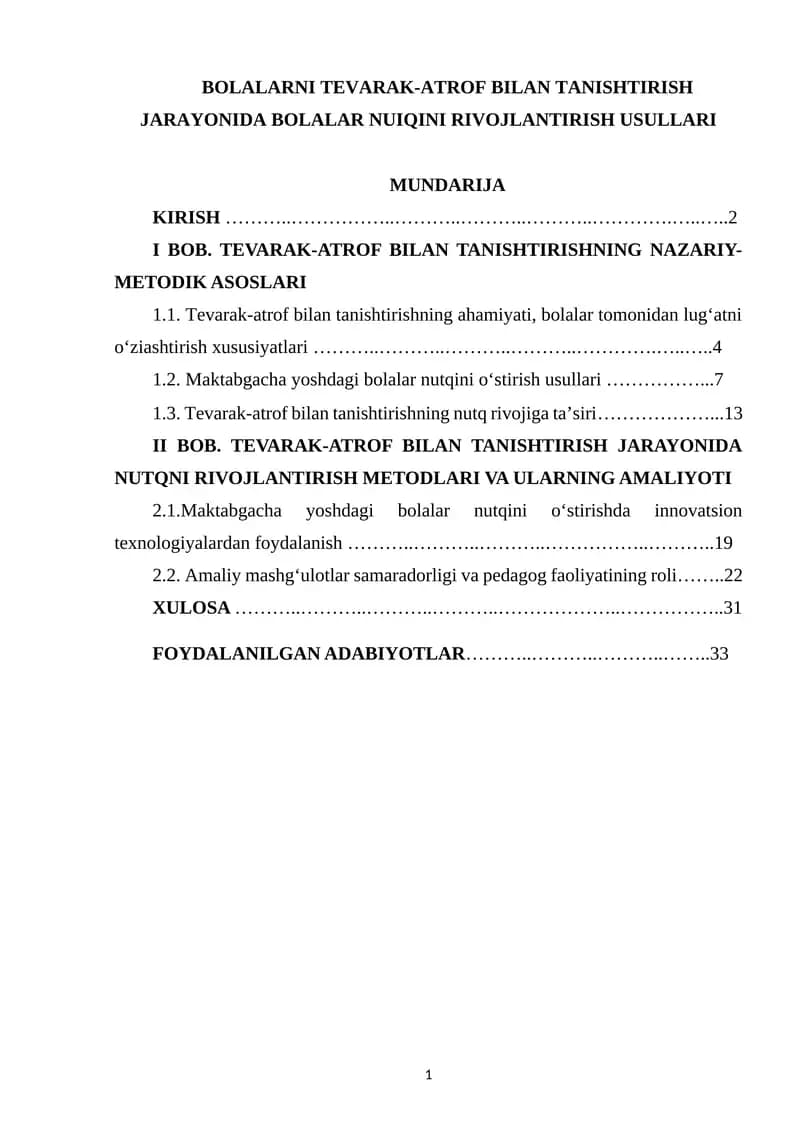 Bolalarni Tevarak-Atrof Bilan Tanishtirish Jarayonida Bolalar Nuiqini Rivojlantirish Usullari