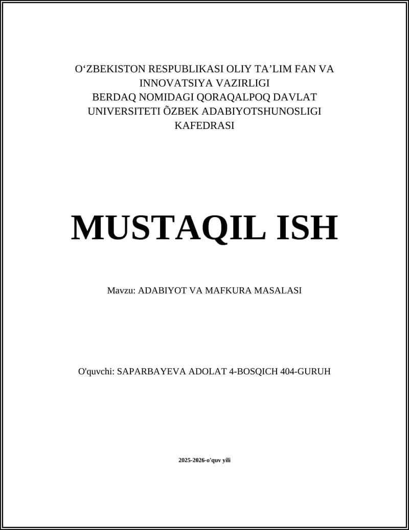 Adabiyot va mafkura: nazariy asoslar va o‘zaro bog‘liqlik