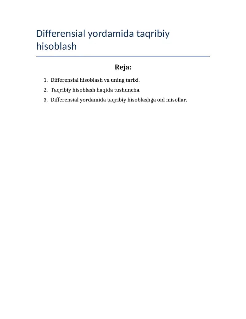 Differensial yordamida taqribiy hisoblash