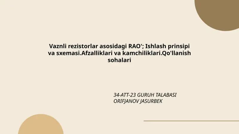 Vaznli rezistorlar asosida RAO tushunchasi