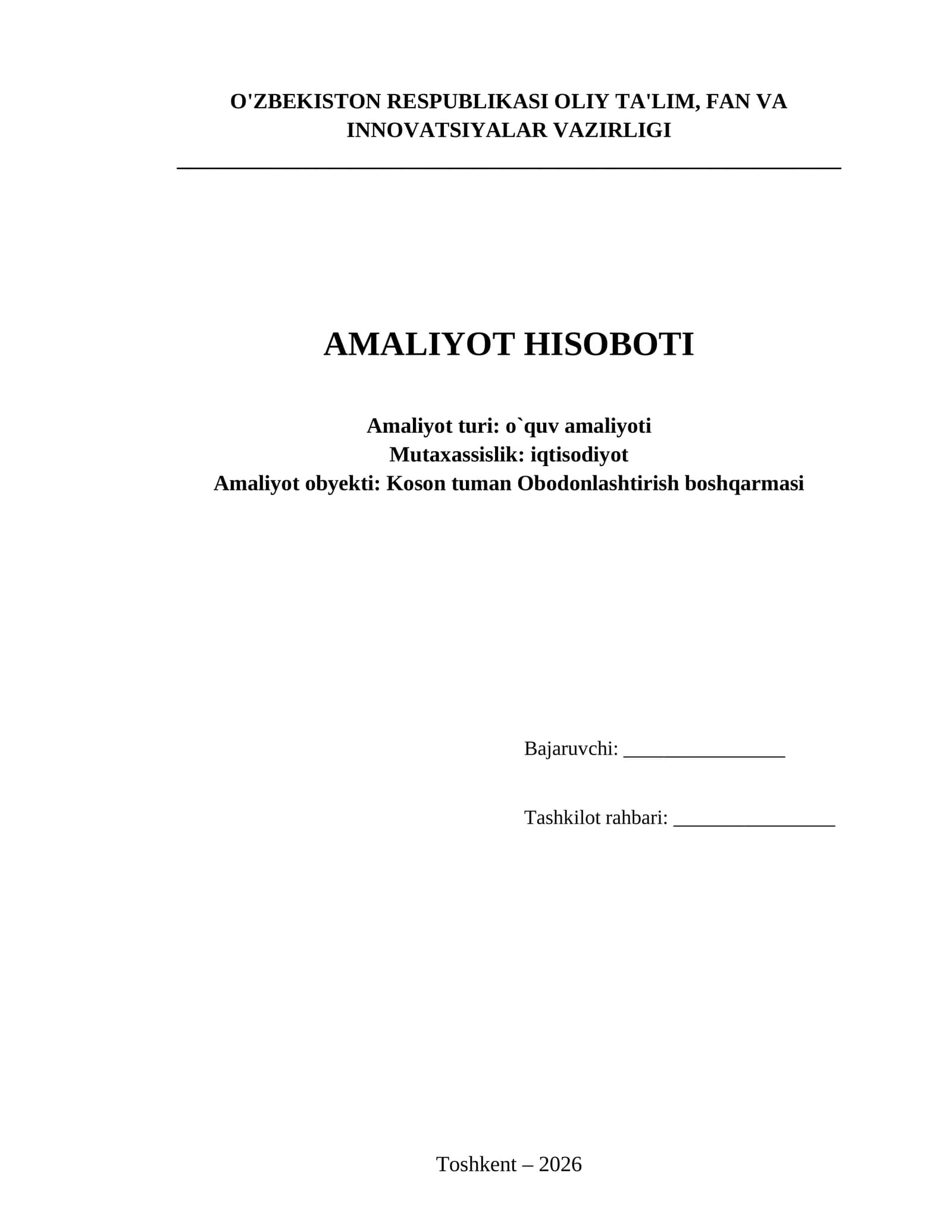 Ободонлаштириш бошкармаси хисобхонасида амалиёт хисоботи