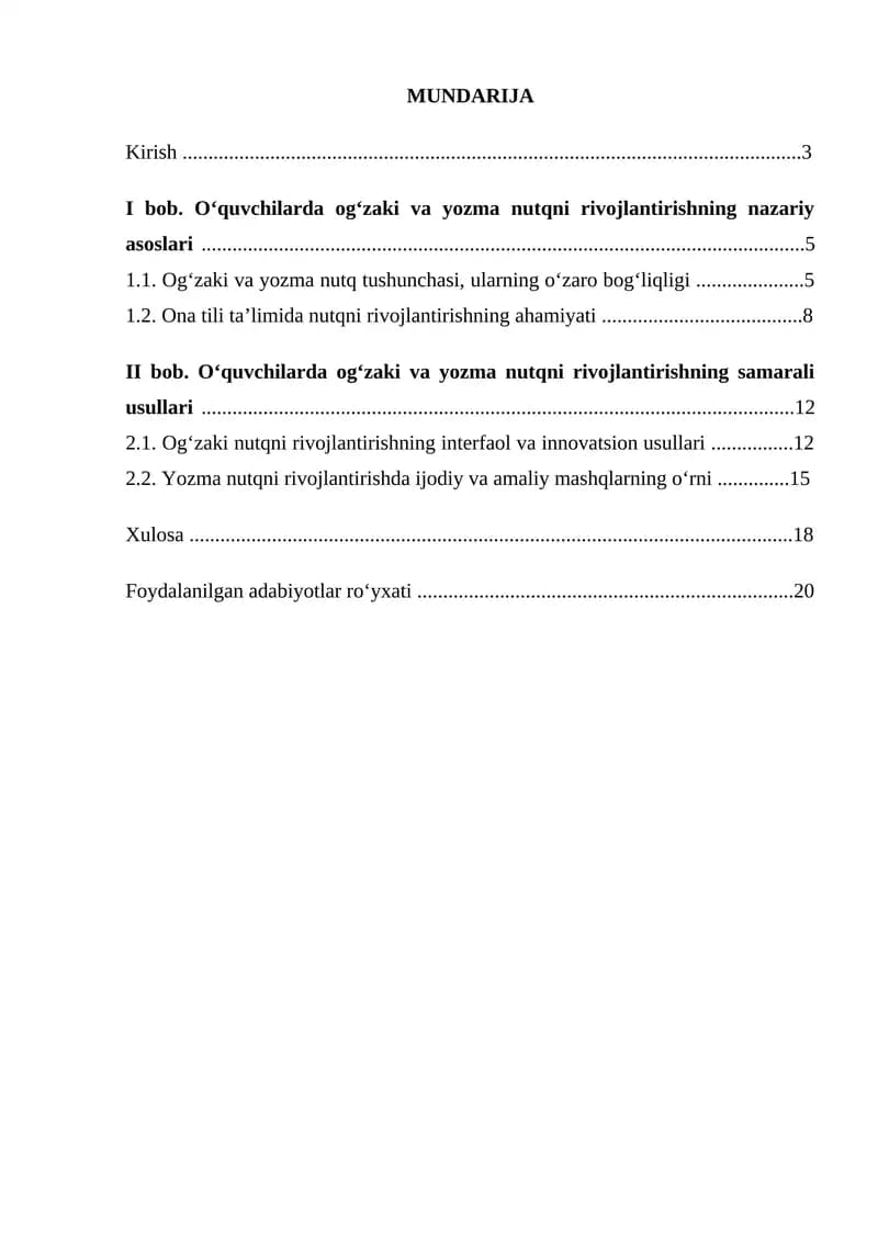 Og‘zaki va yozma nutqni rivojlantirish