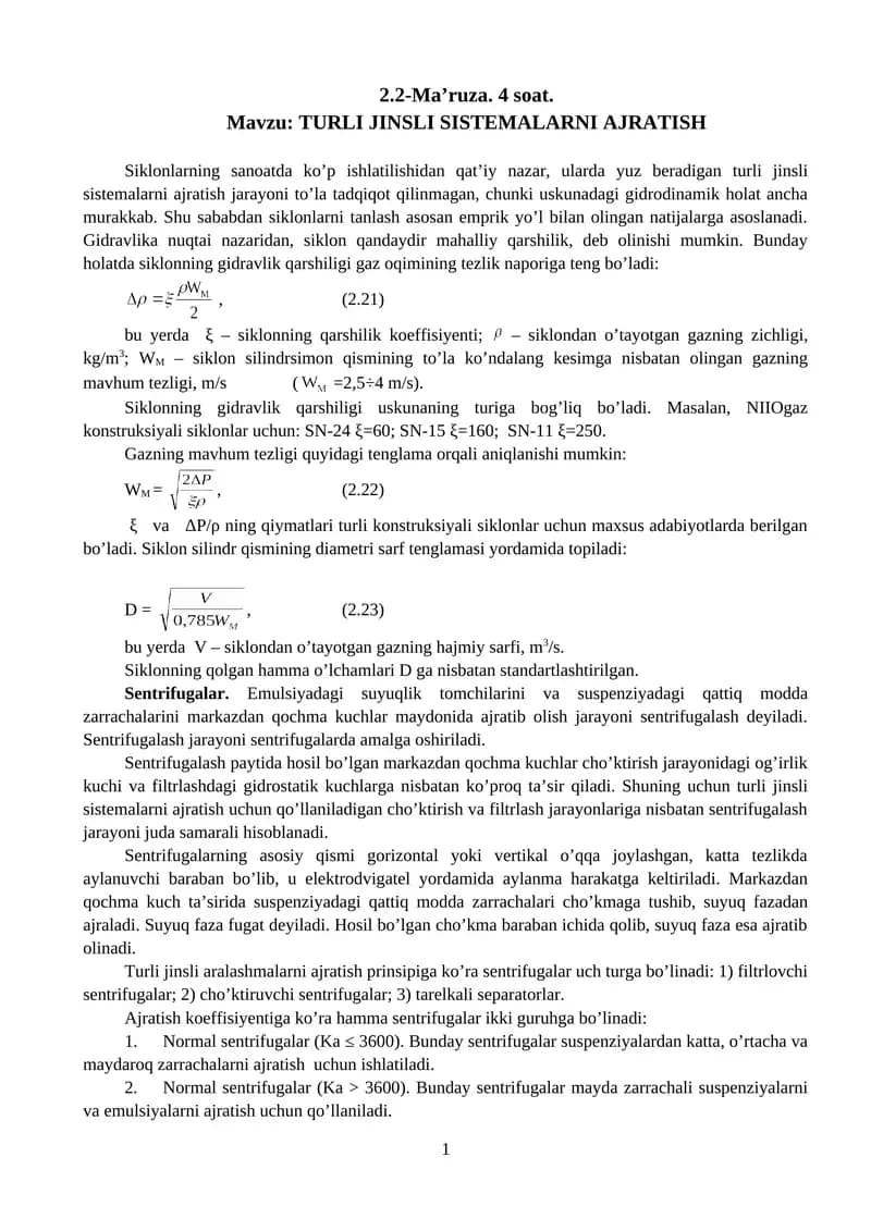 TURLI JINSLI SISTEMALARNI AJRATISH