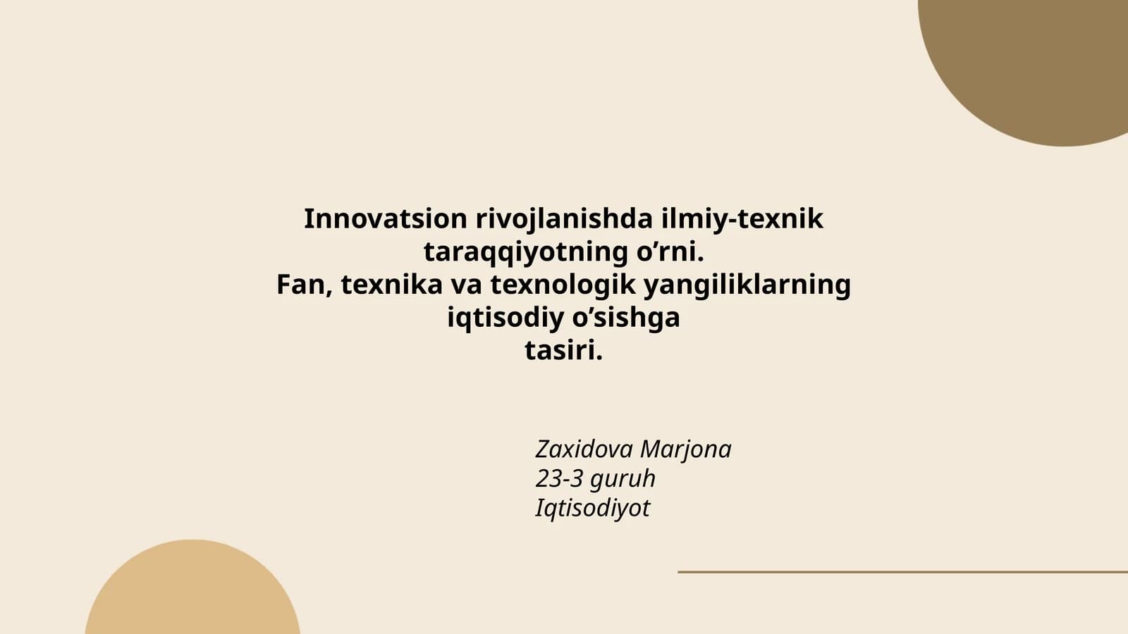 Innovatsion rivojlanishda ilmiy-texnik taraqqiyotning o’rni
