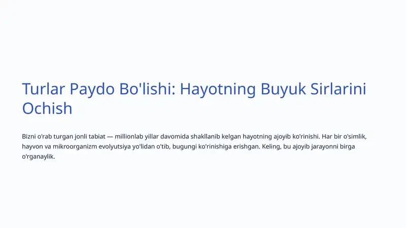 Evolyutsiya Nazariyasining Boshlanishi