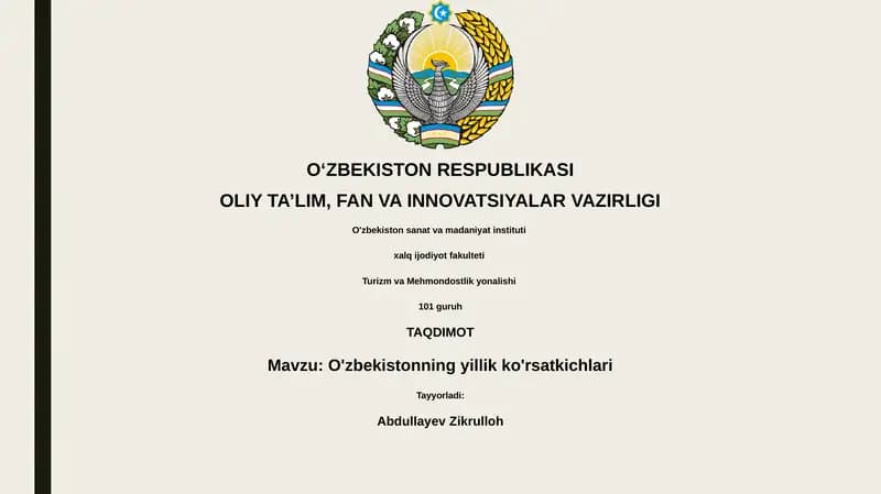 O'zbekistonning yillik ko'rsatkichlari