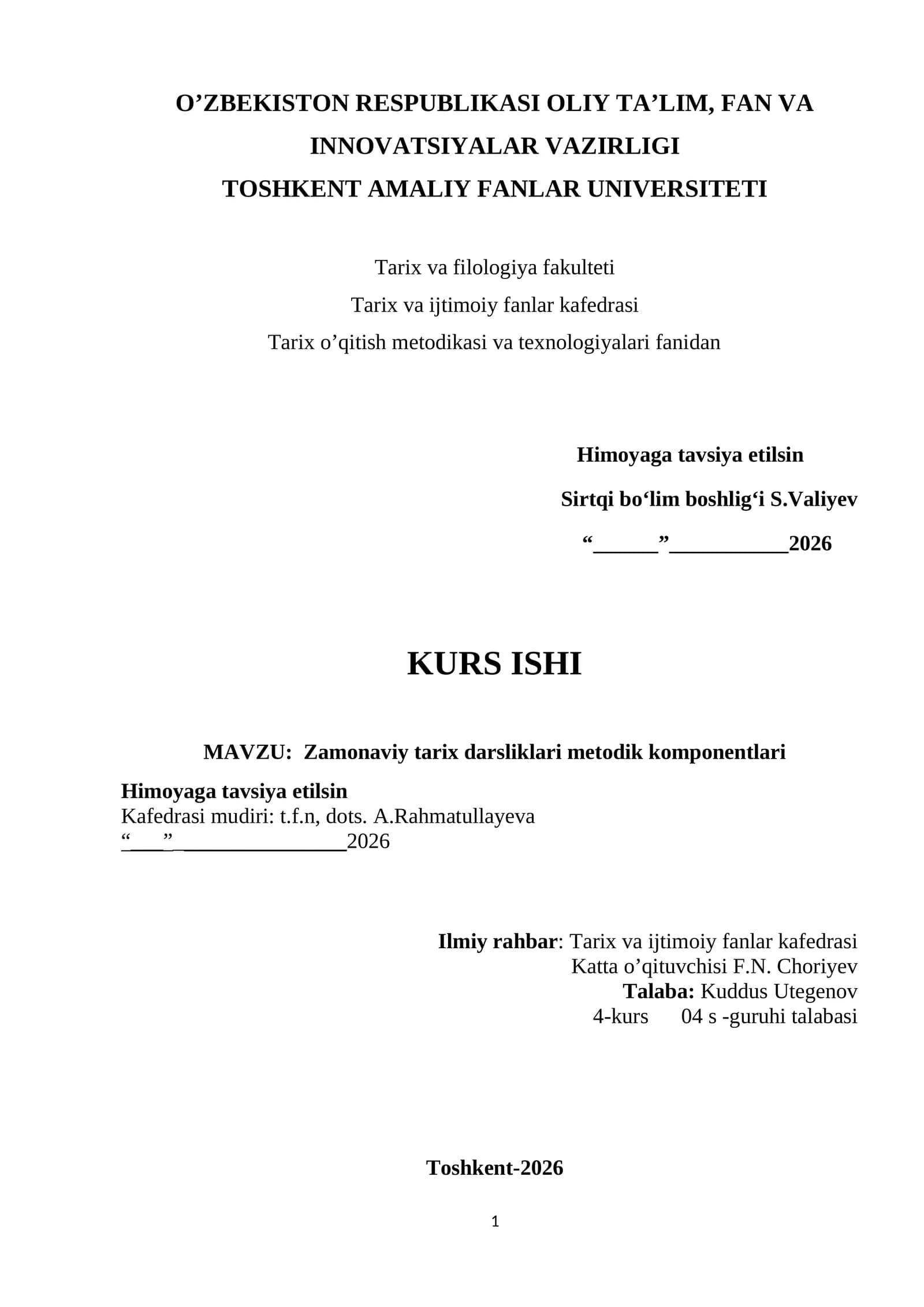Zamonaviy tarix darsliklari metodik komponentlari