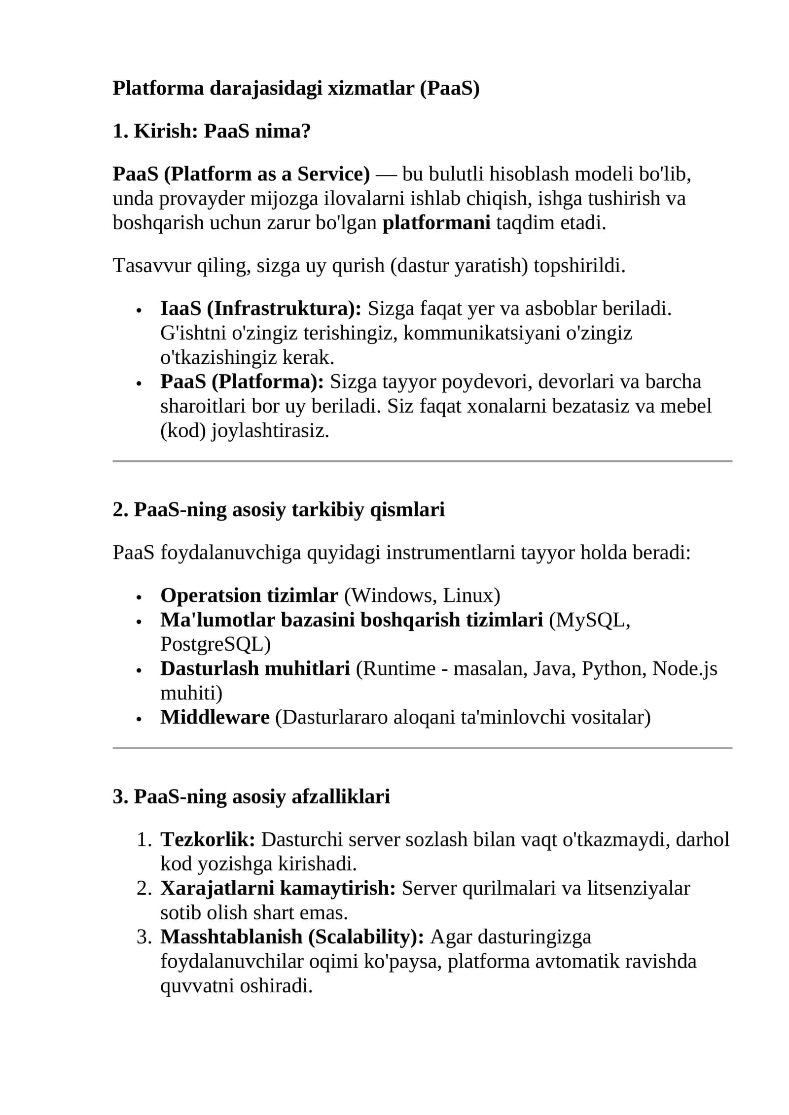 Platforma darajasidagi xizmatlar (PaaS)