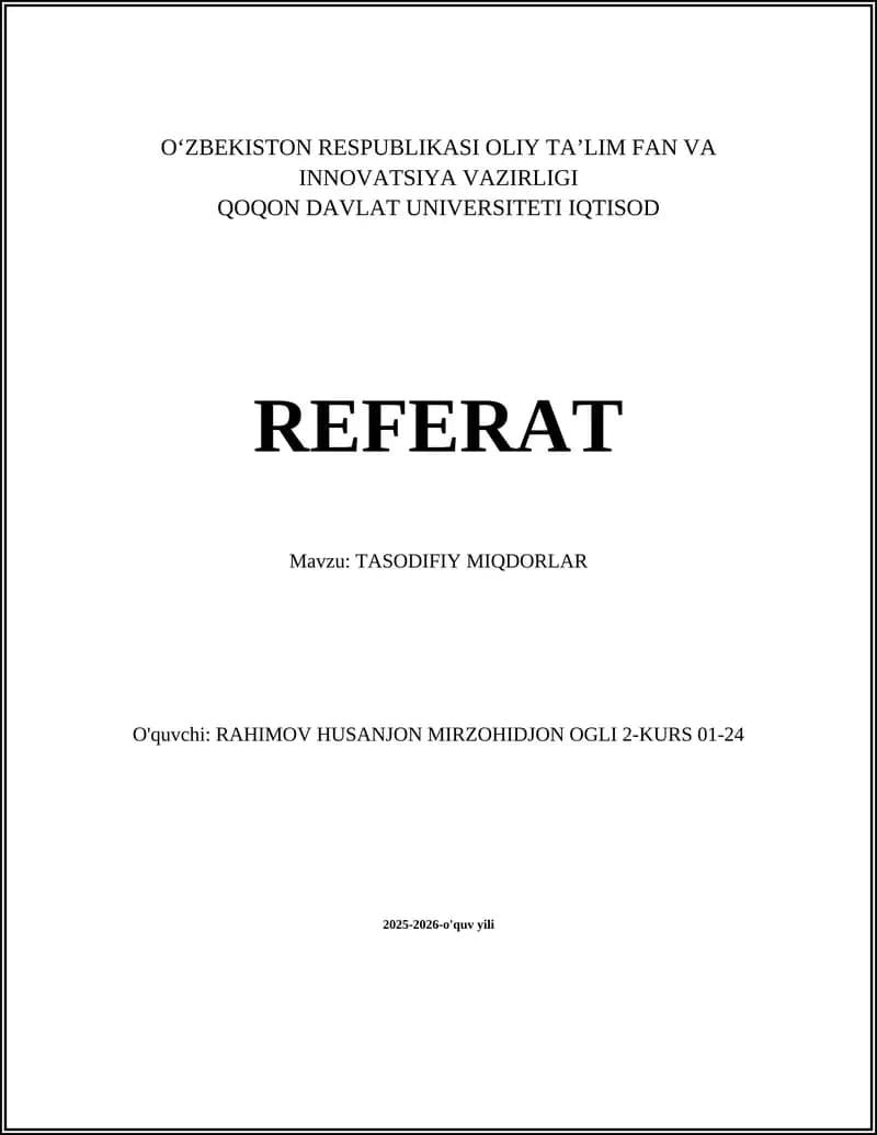 TASODIFIY MIQDORLAR