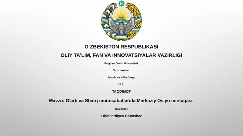 G'arb va Sharq munosabatlarida Markaziy Osiyo mintaqasi