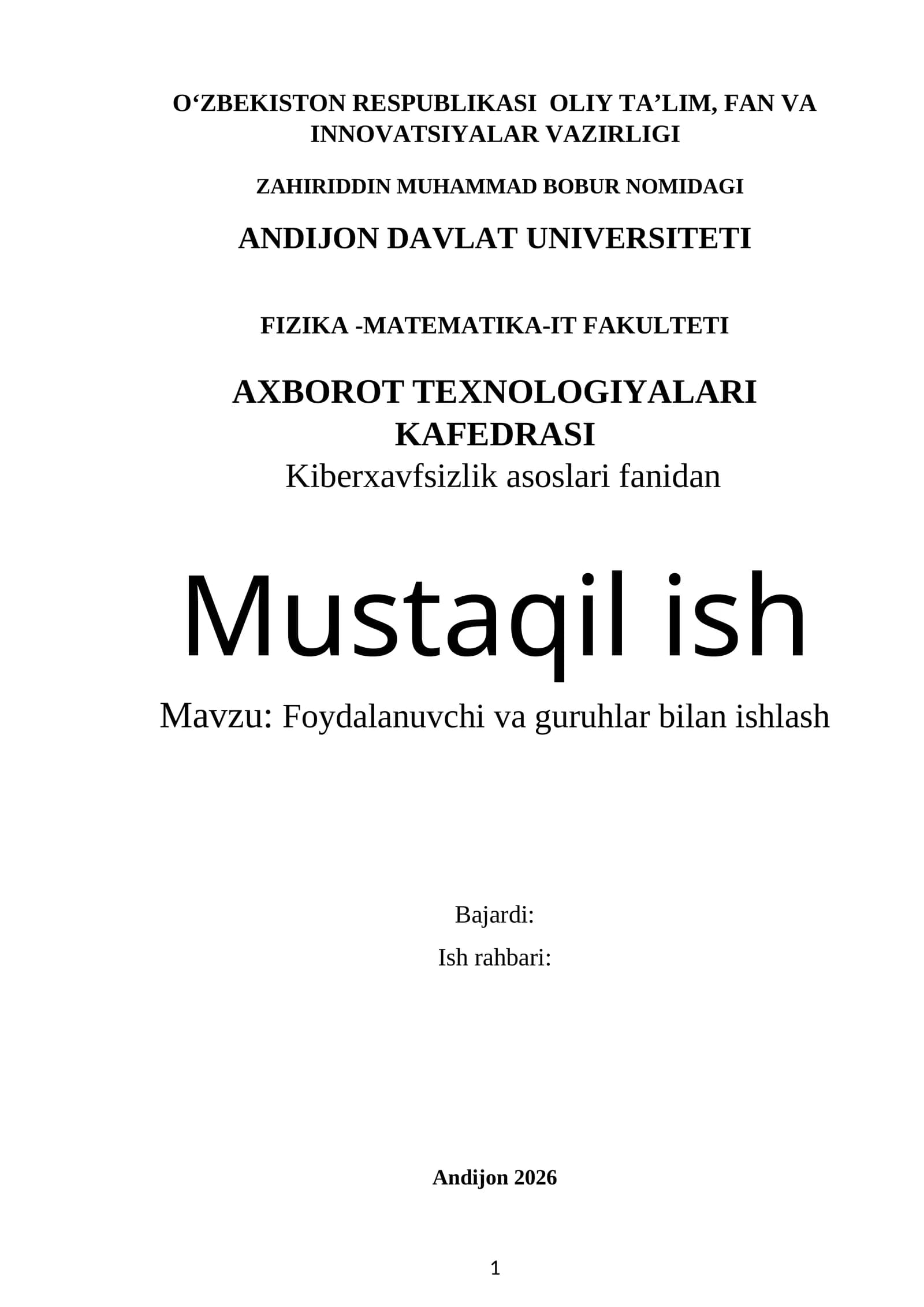 Foydalanuvchi va guruhlar bilan ishlash