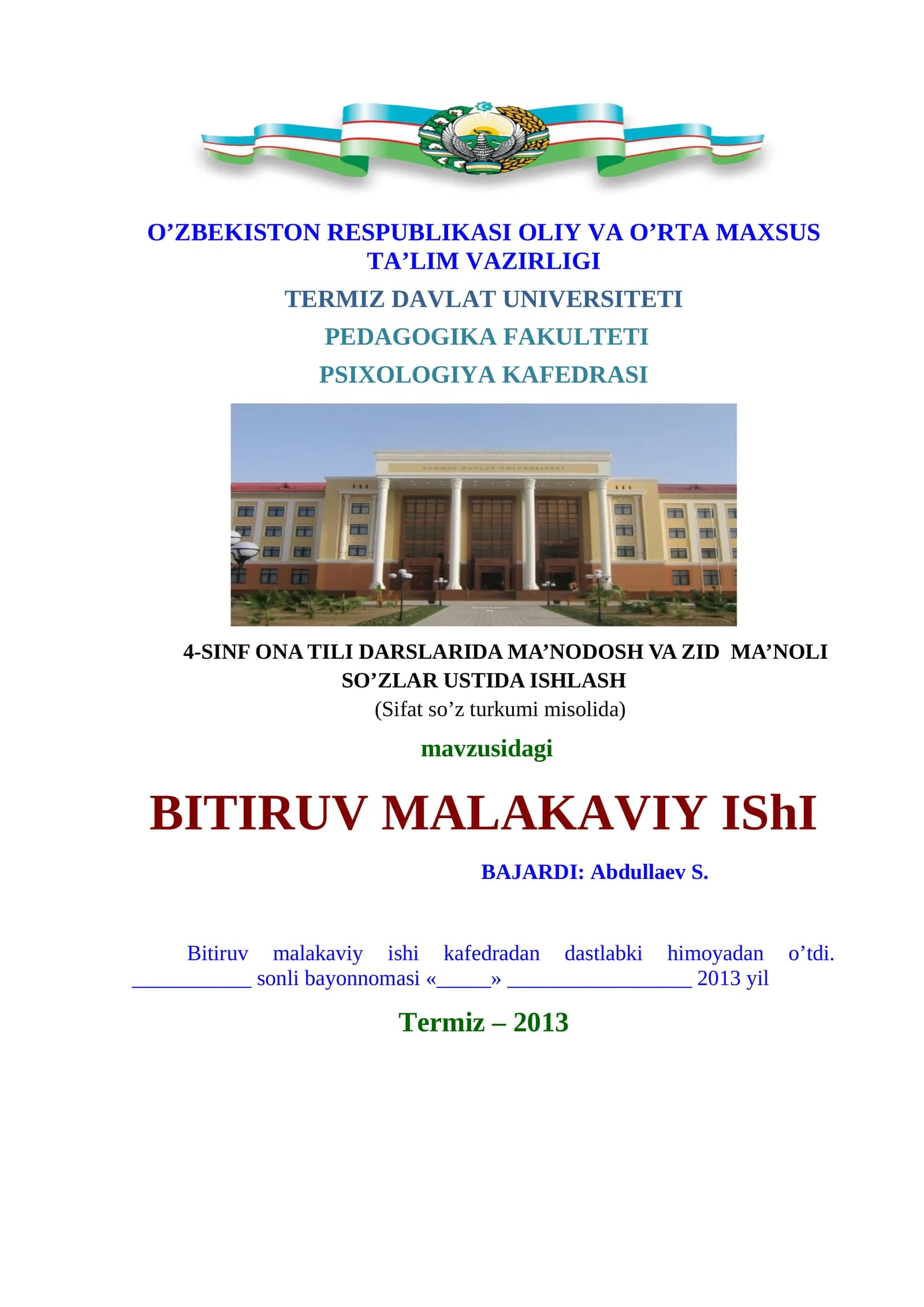 4-SINF ONA TILI DARSLARIDA MA’NODOSH VA ZID MA’NOLI SO’ZLAR USTIDA ISHLASH