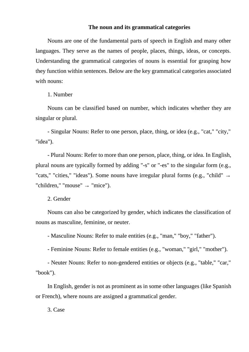 The noun and its grammatical categories