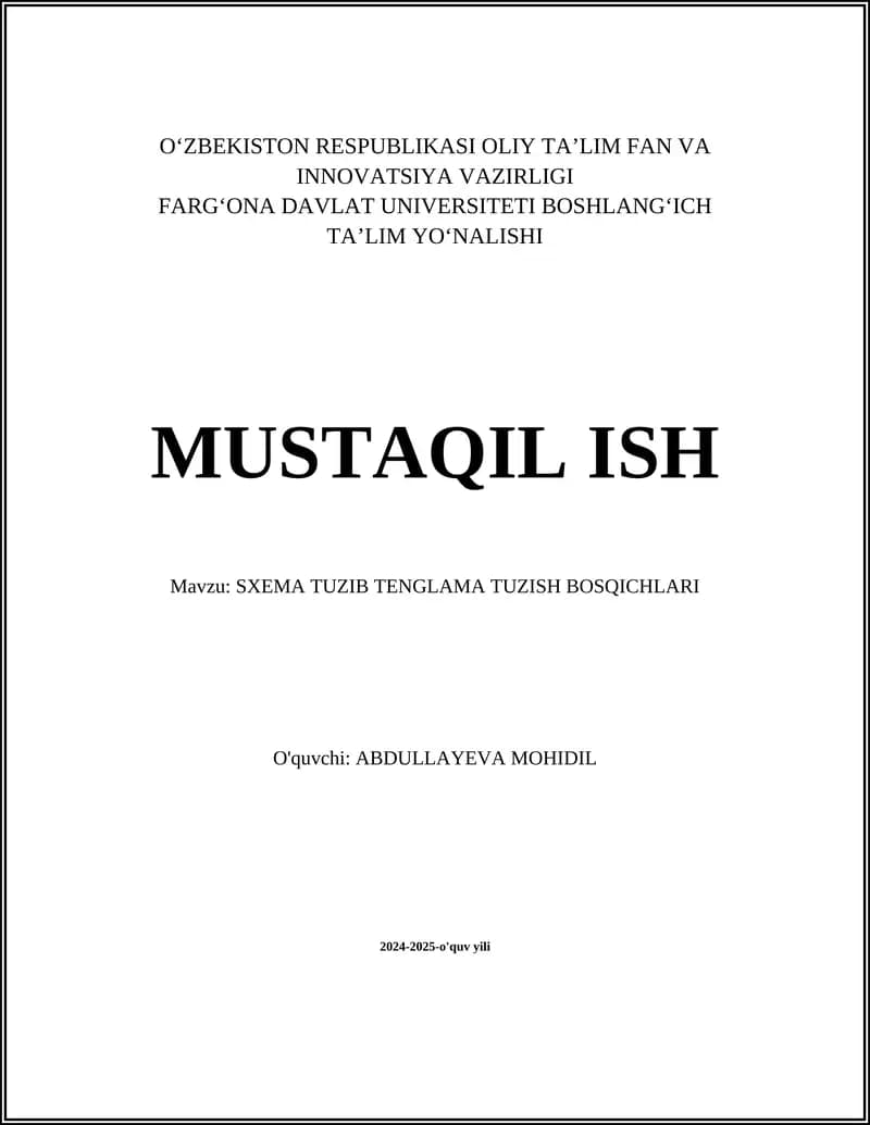 SXEMA TUZIB TENGLAMA TUZISH BOSQICHLARI
