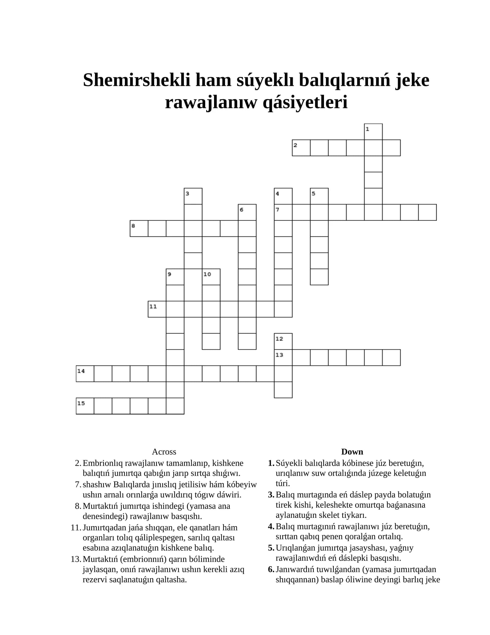 Shemirshekli ham súyeklı balıqlarnıń jeke rawajlanıw qásiyetleri