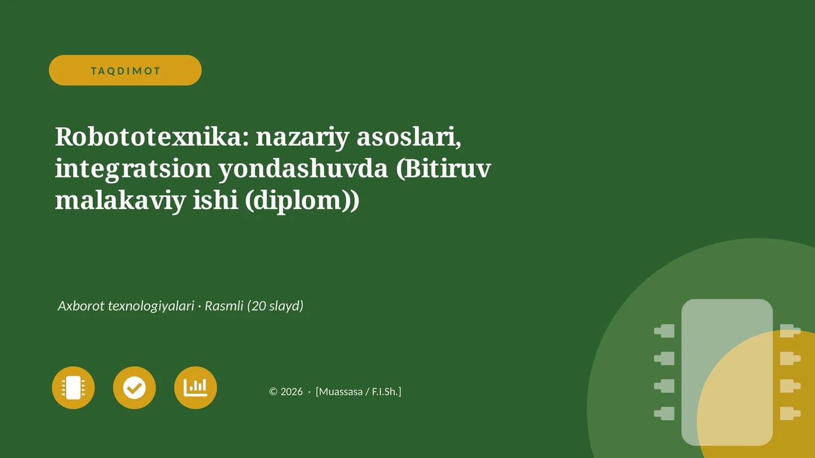 Robototexnika: nazariy asoslari, integratsion yondashuvda (Bitiruv malakaviy ishi (diplom))