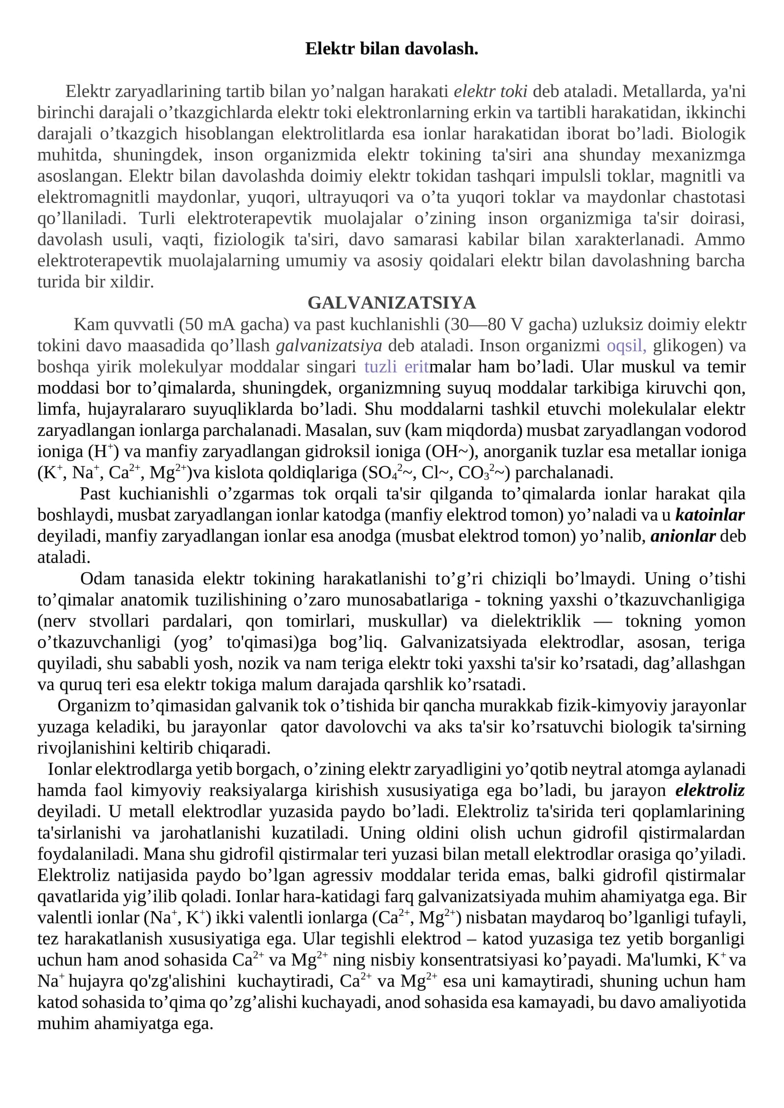 Elektr bilan davolash