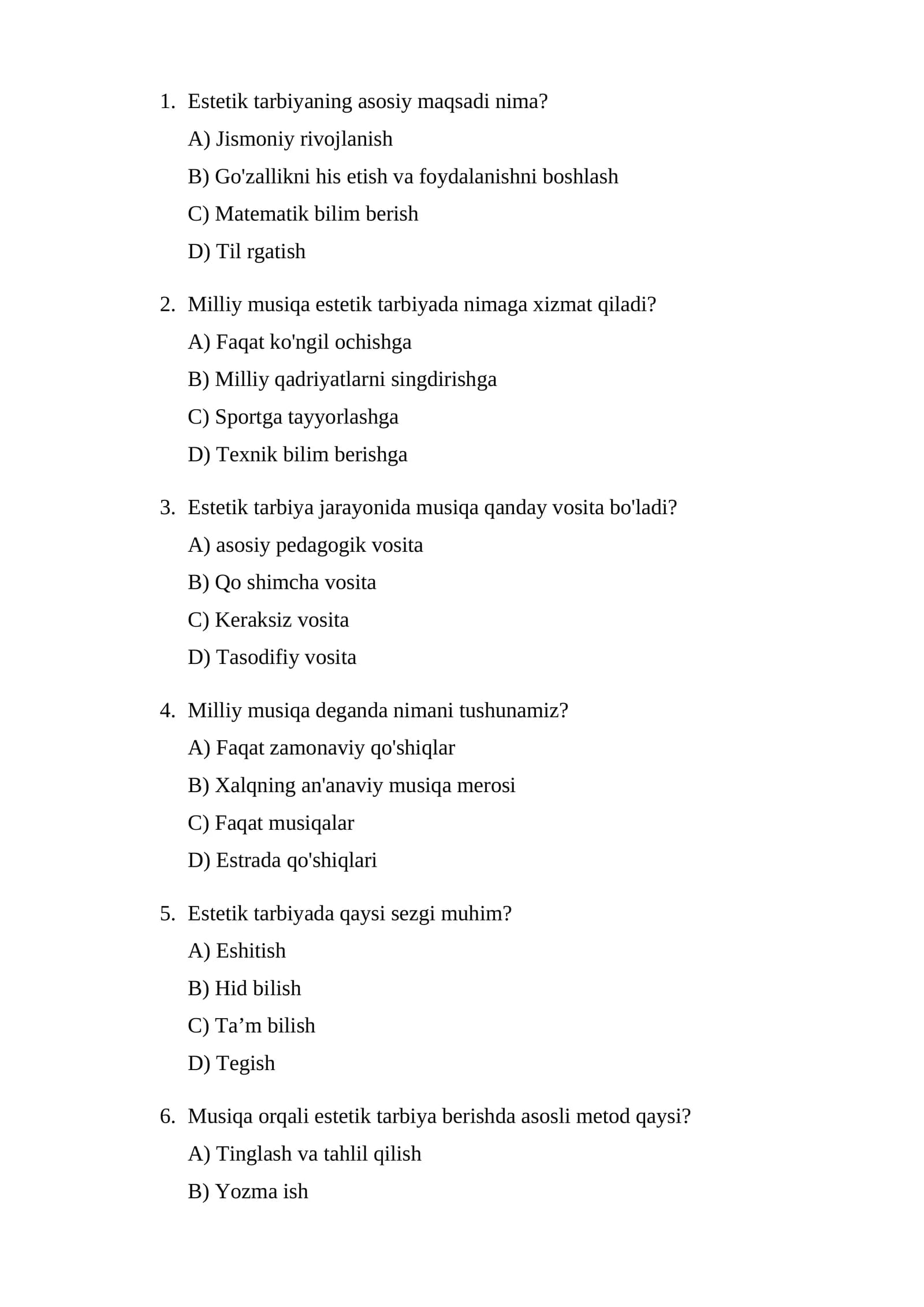 Estetik tarbiya va milliy musiqa