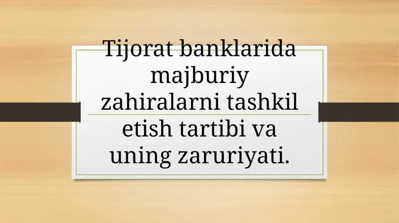 Majburiy zahiralarni tashkil etish tartibi va uning zaruriyati