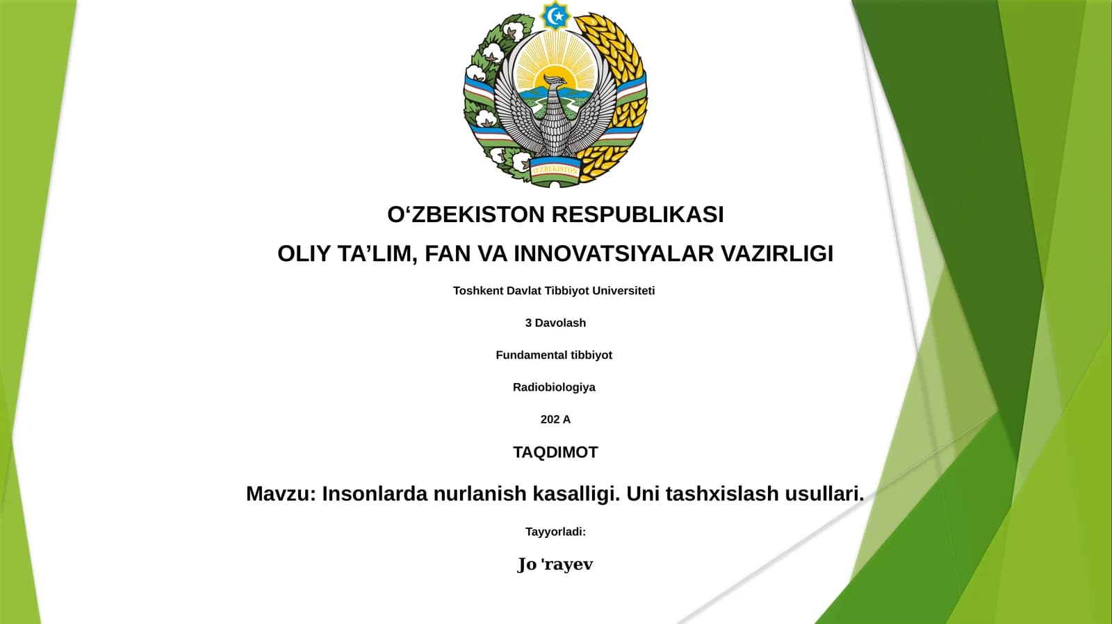 Insonlarda nurlanish kasalligi. Uni tashxislash usullari