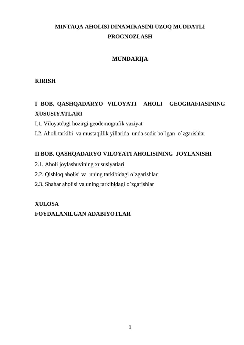 MINTAQA AHOLISI DINAMIKASINI UZOQ MUDDATLI PROGNOZLASH