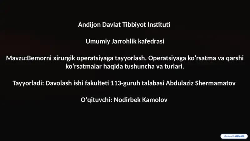 Bemorni Xirurgik Operatsiyaga Tayyorlash: Ko'rsatmalar va Qarshi Ko'rsatmalar
