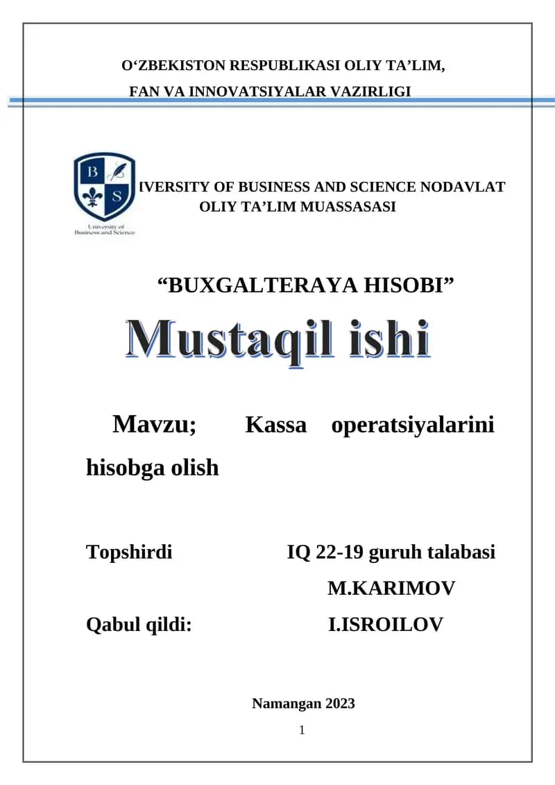 Kassa operatsiyalarini hisobga olish