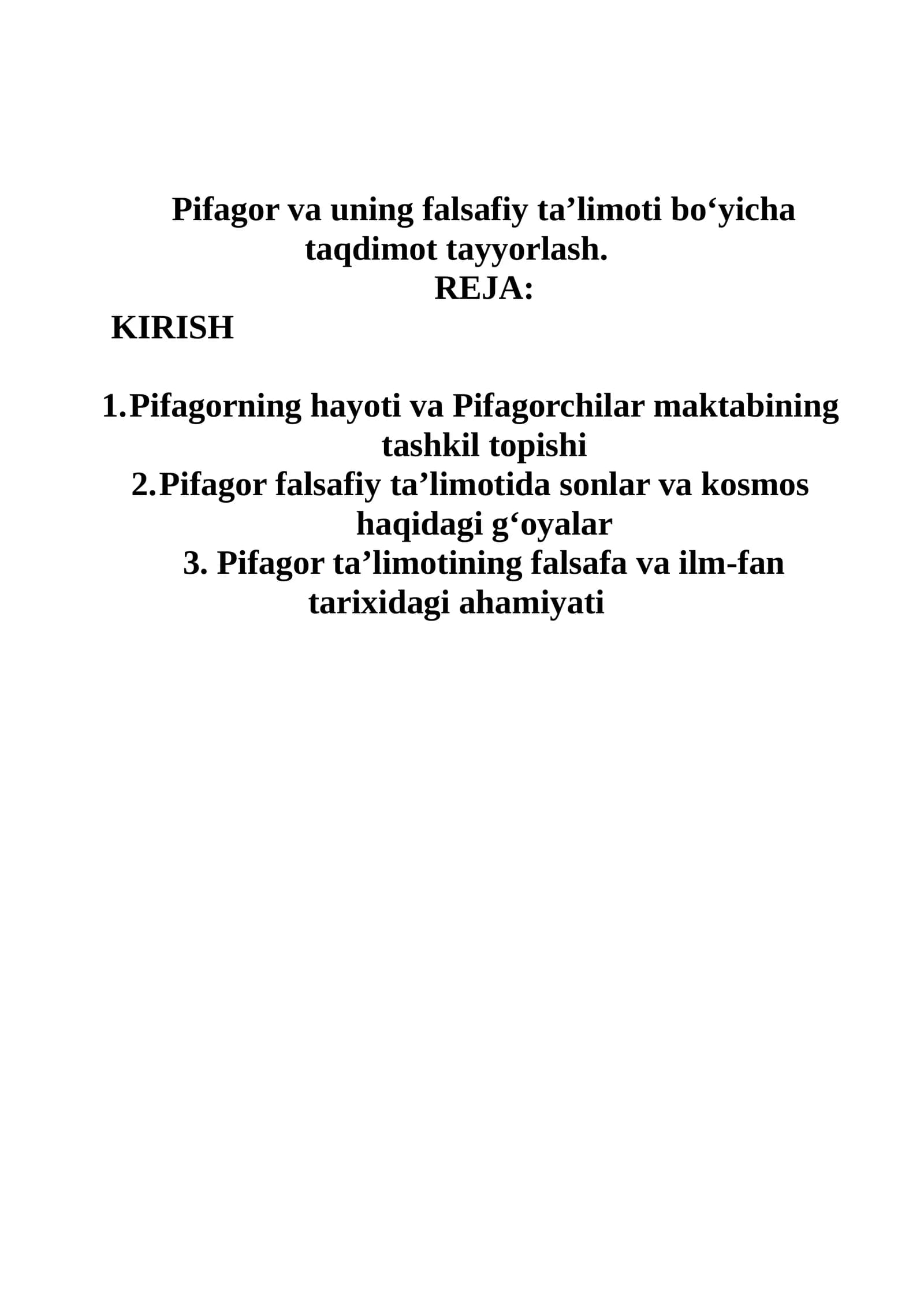 Pifagor va uning falsafiy ta’limoti bo‘yicha taqdimot tayyorlash